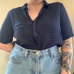 Square Polka Dots Button Up Blouse